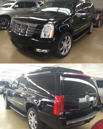 A picture of The 2016 Cadillac Escalade SUV of Lil Mo gifted by Katt Williams.